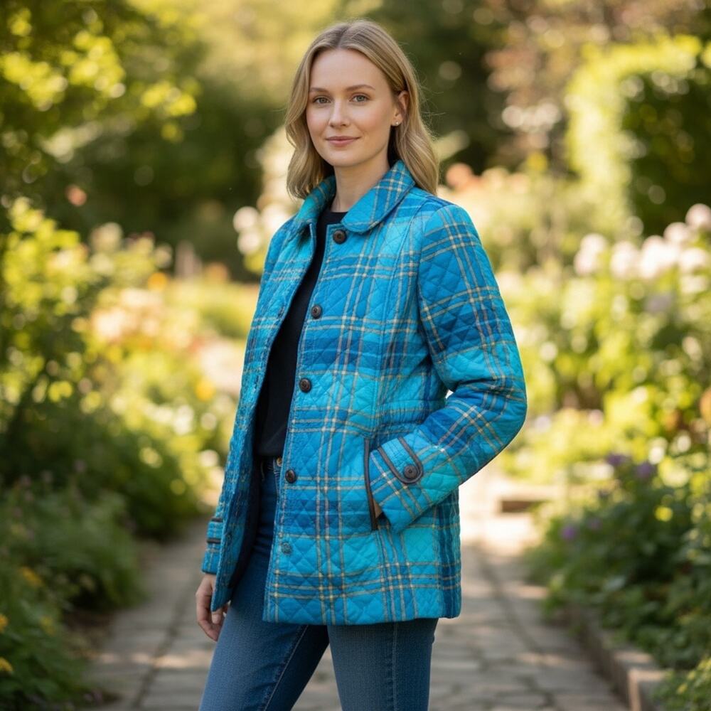 Lands' End Quilted Jacket Plaid - Picture 2 of 11